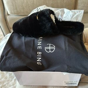 New in box Anine Bing black shearling mules size 39